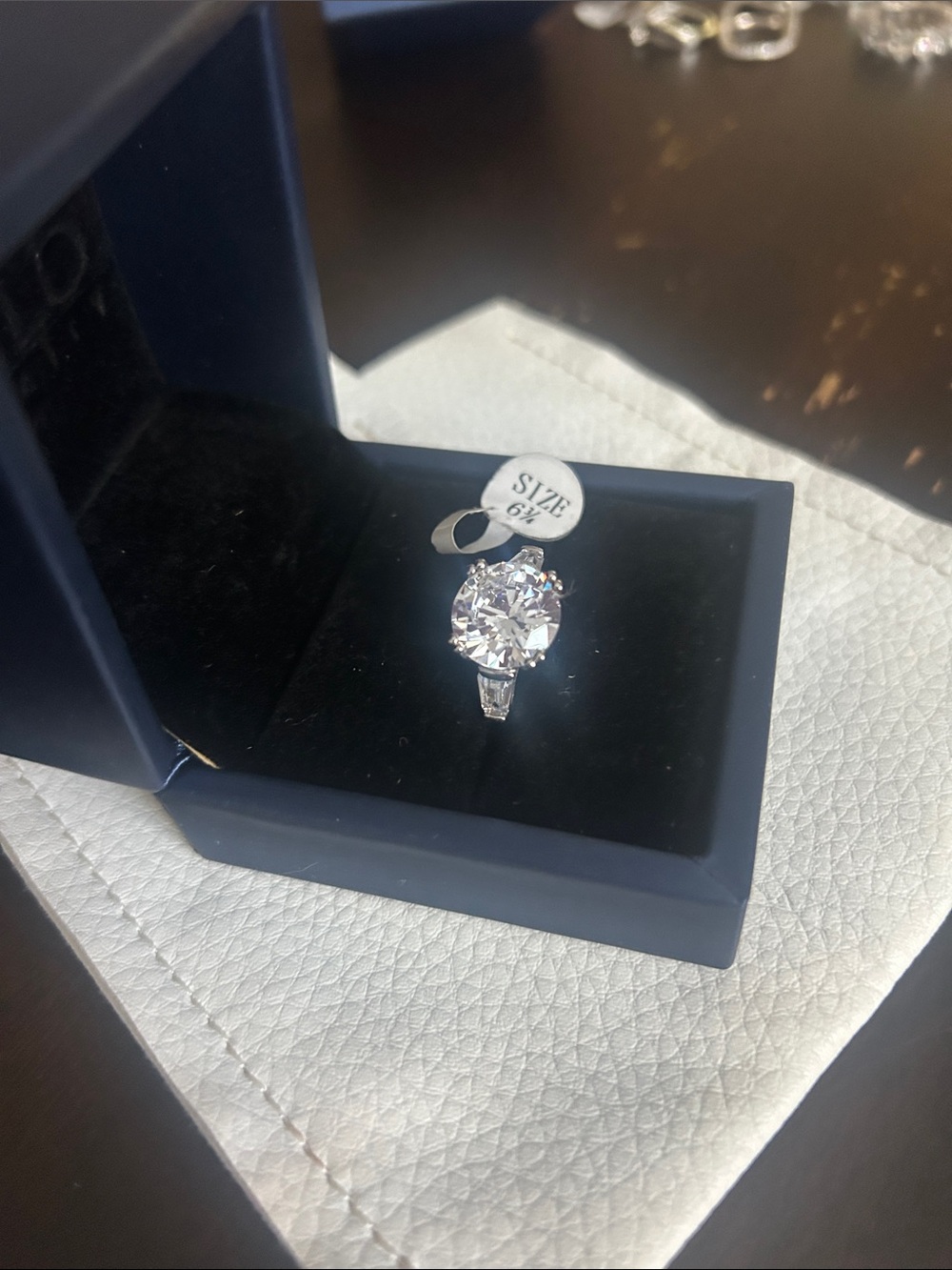 Clear Oval Cubic Zirconia Silver-Tone Ring - Size 6.3/4